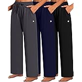 Neer 3 Pack Women's Wide Leg Pants High Waist Sweatpants Yoga Palazzo Drawstring Lounge Pajamas Jogger Pants with Pockets