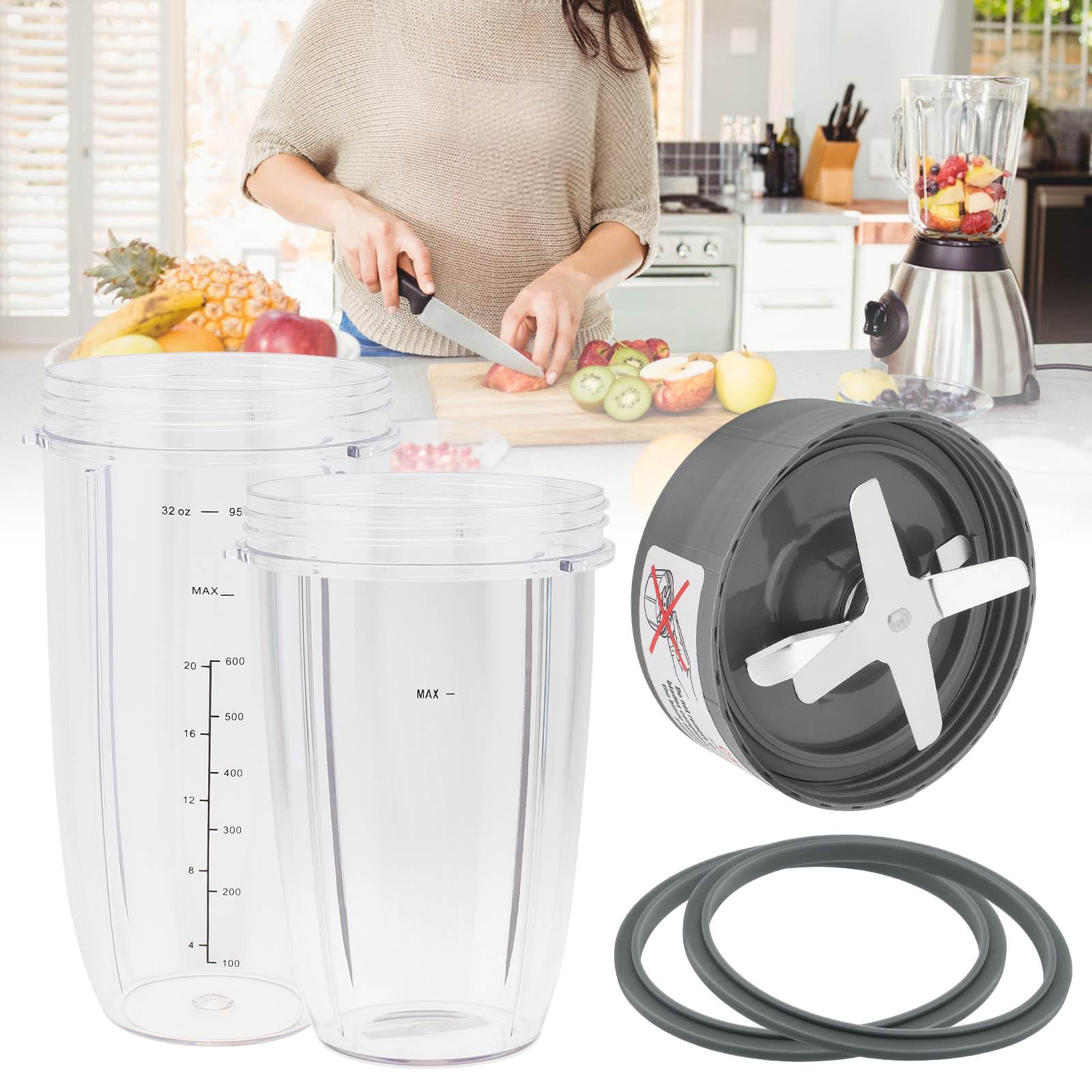 Photo 1 of Blender Cups and Blade Replacement Parts, 32oz & 24oz Juicer Cups and Extractor Blade Come with 2 Rubber Gaskets, Fit for NutriBullet High-Speed Blender/Mixer System 600W/900W Series Easy to Use