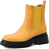 FEMSTEP Women's Chelsea Boots, Slip On Chunky Heel Womens Booties Platform Ankle Boots Round Toe Elastic Ankle Boot for Casual Office Outdoor Shoes