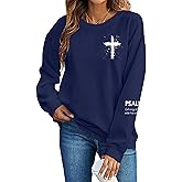 MOUSYA Women Christian Sweatshirt Psalms 91 Sleeve Print Sweatshirt Bible Verse Pullover