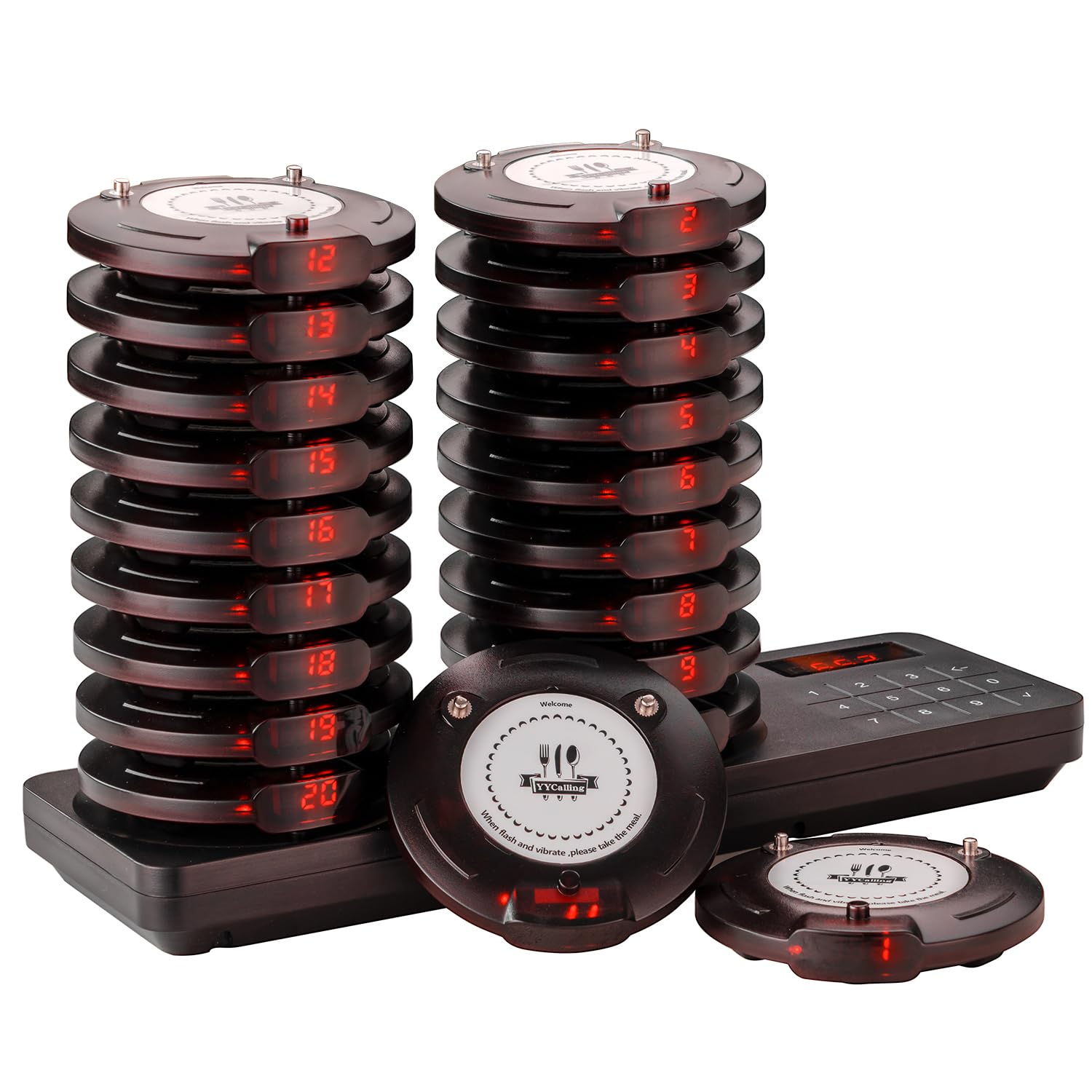 Photo 1 of YYCalling 20PCS Restaurant Pager System, Vibration Beep Flash Reminder for Fast Food Shop Cafe Dessert Store Bakery Tea House Food Truck Use
