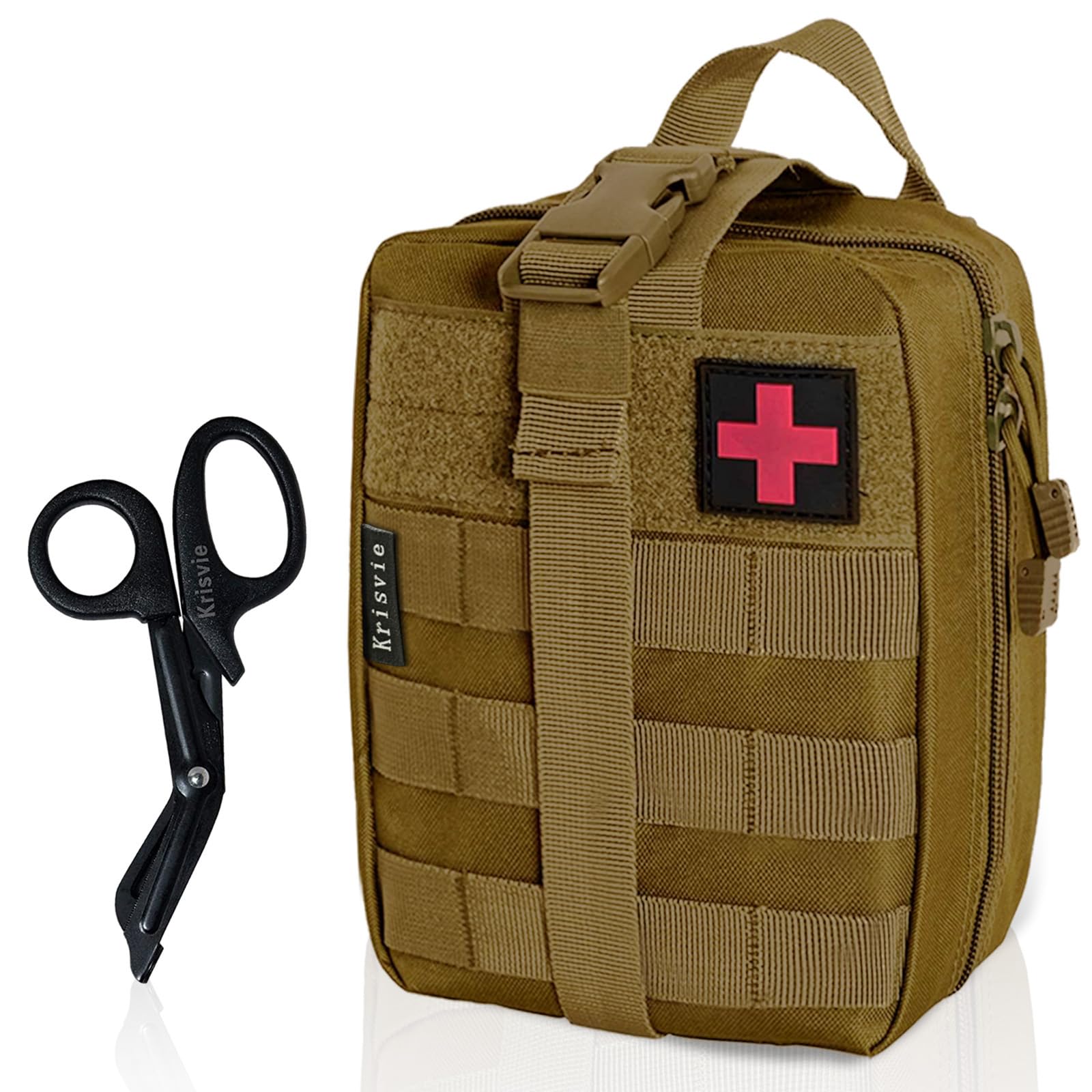 Krisvie First Aid Molle Pouch EMT Pouch Detachable Tactical Medical Bag for Outdoor Activities with Shear (Tan)