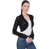 AmélieBoutik Women Long Sleeve Lightweight Cable Knit Hollow Out Cropped Cardigan Open Front Bolero Shrug