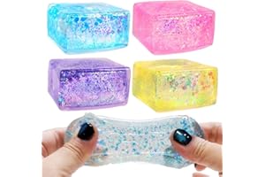 Glitter Ice Cube-s - Colorful Sensory Fidget, Games Sausage Stress Tofu Cube Maltose Ice Slow Popular to-y Rot (4pcs -Mix)
