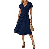 GRECERELLE Spring Summer Dress for Women Casual Ruffle Short Sleeve Wrap V-Neck Dress