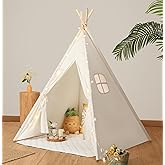 Sumbababy Teepee Tent for Kids Tent Indoor - 100% Cotton Play Tents for Toddlers with Light & Flag- Foldable Toddler Tents fo