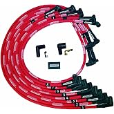 Moroso 52528 Ultra Series Sleeved Red Spark Plug Wires, Small Block Chevy, Under Header Routing, 90 Degree Plug Ends, HEI Distributor