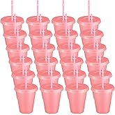 Roshtia 24 Pack Plastic Tumblers with Lid and Straw Reusable Cups Bulk Water Bottles Iced Coffee Travel Mug Cup for Birthdays Party Juices Adults Kids (16 OZ, Pink)