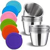 Onlycooker 12 Piece 2.4oz Small Condiment Containers with Lids, Salad Dressing Container To Go,18/10 Stainless Steel Sauce Co