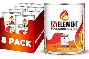 EZYELEMENT Gel Fuel for Indoor & Outdoor Use – Make The Smart Choice with a Non-Toxic, Clean-Burning Bioethanol Gel Fuel That Creates a Beautiful Real-Flame Glow (8 Pack, 13oz/368g)