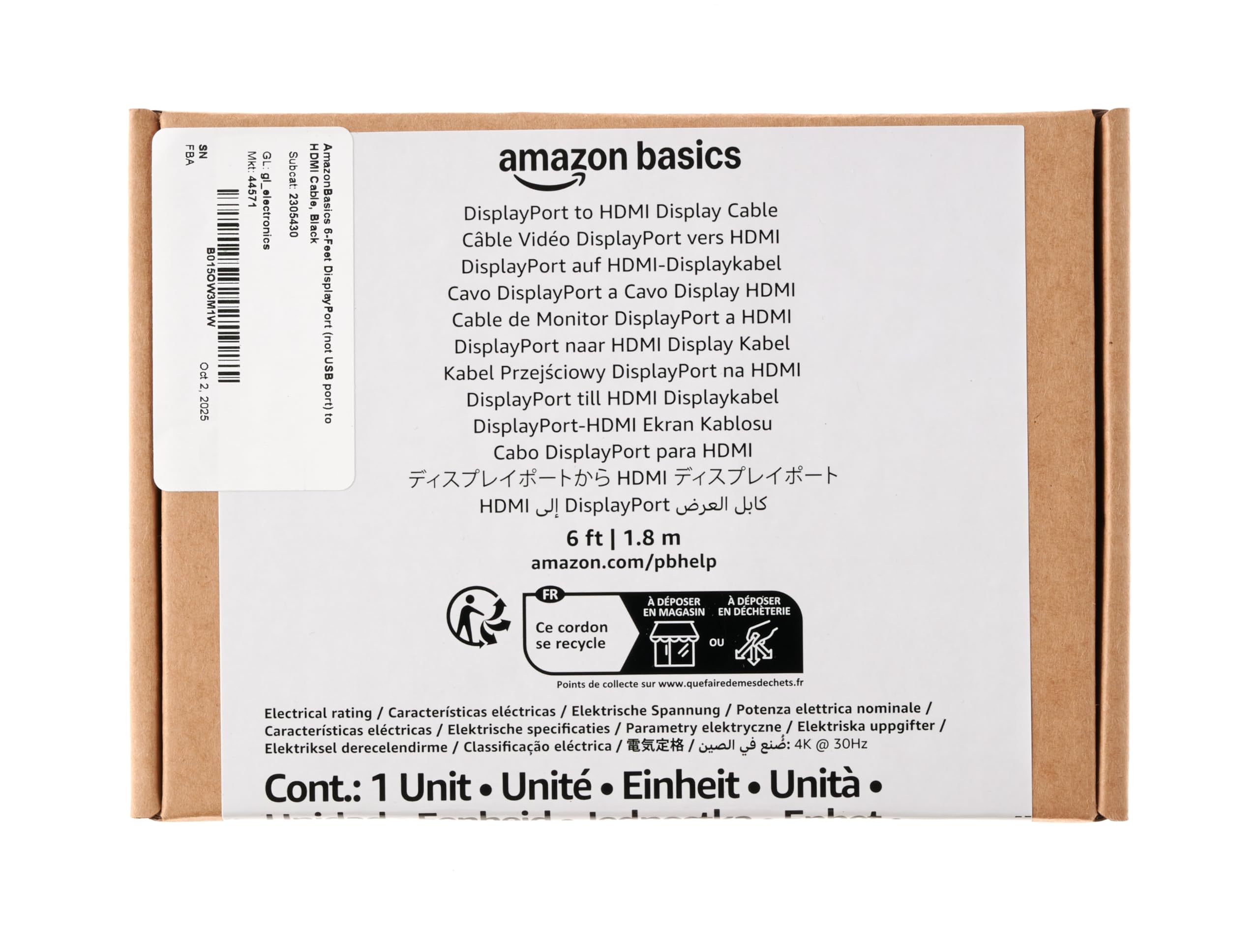 Amazon Basics DisplayPort to HDMI Cable, Uni-Directional, 4K@30Hz, 1920x1200, 1080p, 6 ft, Black