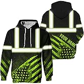 HiVis Custom US Flag High Visibility Hoodie for Men Reflective Hoodie Safety Workwear for Worker Runner Patriotic ACC02
