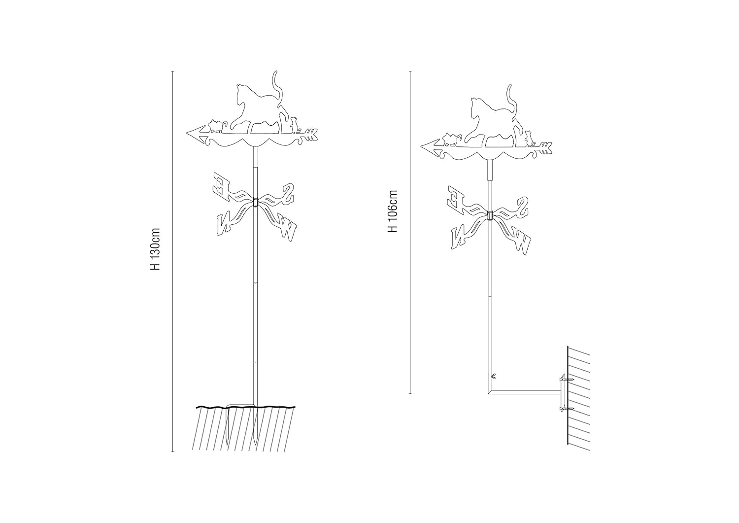 Gardman Girouette Avec Le Chat Et Souris 106 X 23 X 31 Cm Noir Jardin Girouettes