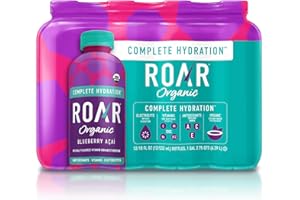 Roar Organic Electrolyte Infusions - USDA Organic - Blueberry Acai - with Antioxidants, B Vitamins, Low-Calorie, Low-Sugar, Low-Carb, Coconut Water Infused Beverage 18 Fl Oz (Pack of 12)