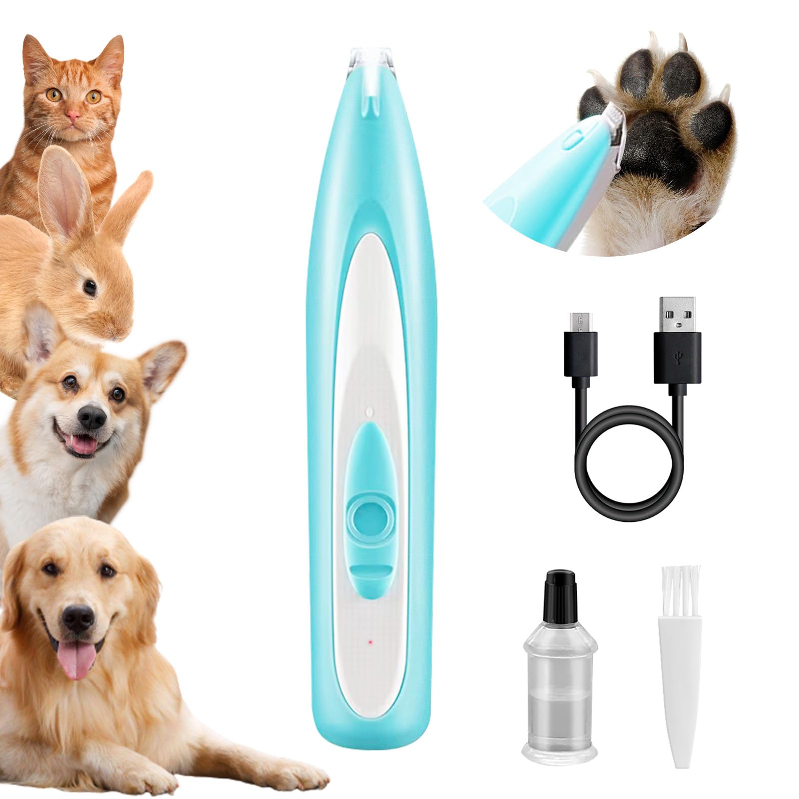 Dog Paw Trimmer, Pet Paw Trimmer for Dogs Cats and Small Pets, Rechargeable Pet Hair Shaver for Trimming Hair Around Paws, Eyes, Ears(Blue)