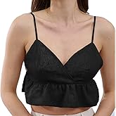 Amazhiyu Womens Pure Linen Cami Crop Top Deep V Neck Ruffle Sleeveless Spaghetti Strap Tank Tops