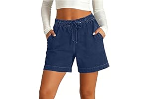 Stretchy Denim Shorts for Women High Waisted Lightweight Jean Summer Casual Loose Fashion Drawstring Denim Short