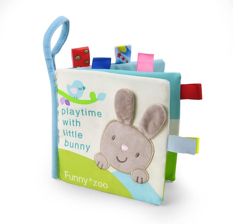 Vicloon Soft Toys Baby Bath Cloth Book 3D Animals Crinkle Tail Sensory Rabbit