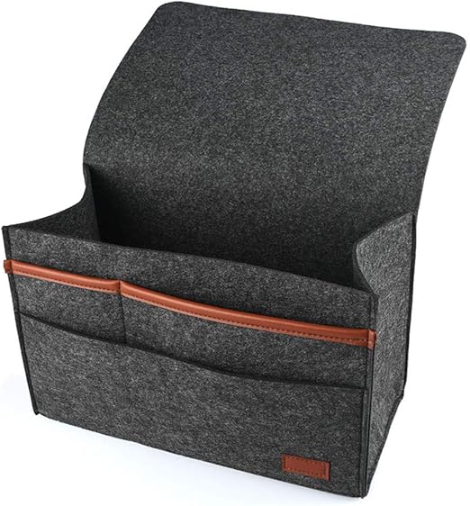 Amazon Com Dewsshine Upgraded Thick Bedside Caddy Hanging Storage Organized Bed Sofa Storage Organizer Nightstand With Pocket For Tv Remote Control Phones Magazines Tablets Accessories Dark Black Home Kitchen