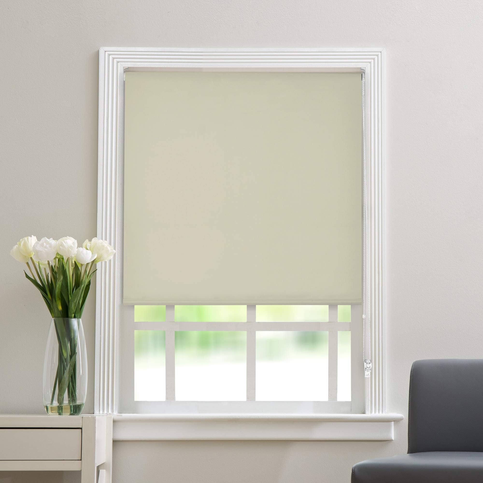 100% Blackout Roller Blinds for Windows 3Ft 2in x 7Ft (W x H) Sun, UV Protection & Glare Resistant for Home & Office-Ivory