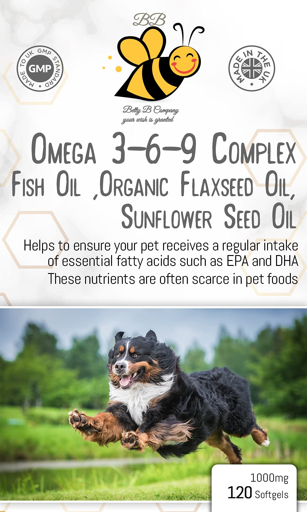 BB Betty B Company your wish is granted OMEGA 3-6-9 COMPLEX FISH OIL, ORGANIC FLAXSEED OIL, SUNFLOWER SEED OIL