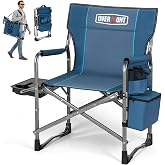 Overmont Folding Camping Chair with Side Table, Cooler Bag, 400 lb Capacity | Oversized Directors Chair for Lawn, Beach, Picnics and Fishing, 600D Oxford, 11.8 lb, Shoulder Strap and Storage Pockets