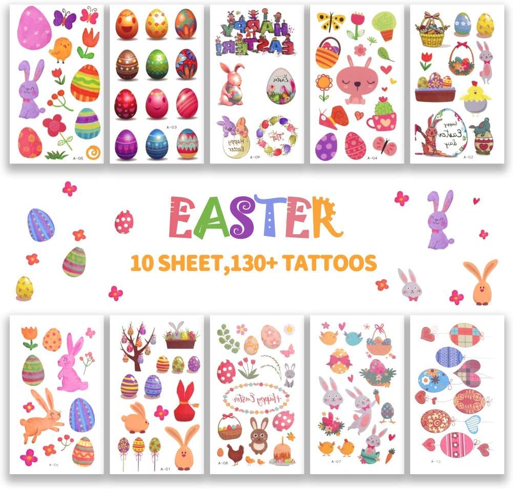 Easter Stickers,100+ Kids Tattoos for Easter,Easter Glitter Temporary Tattoos,10 Sheets Tattoos,Kids Gift