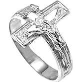 Religious Jewelry Solid 925 Sterling Silver Open Design Cross Band Crucifix Ring