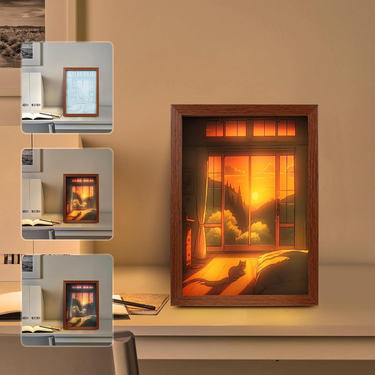 Paintings - Illuminated Paintings, Light Up Painting, USB Powered, 3 Lighting Modes, LED Night Lights Art Wall Decor for Home and Office Desktop Art Painting Frame, Housewarming Wedding Birthday Party Gift