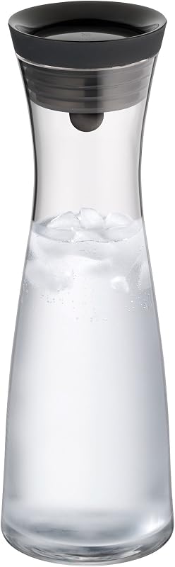 Basic - Jarra de agua de vidrio 1 litro, jarra de vidrio con tapa de silicona, cierre CloseUp, Negra