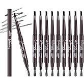 Berinist 12Pcs Black Waterproof Eye Brow Pencils for Women | 2-in-1 Eyebrow Pencil with Triangle Tip &amp; Spoolie Brush for Natural Fill, Precise Shaping &amp; Long-Lasting Wear