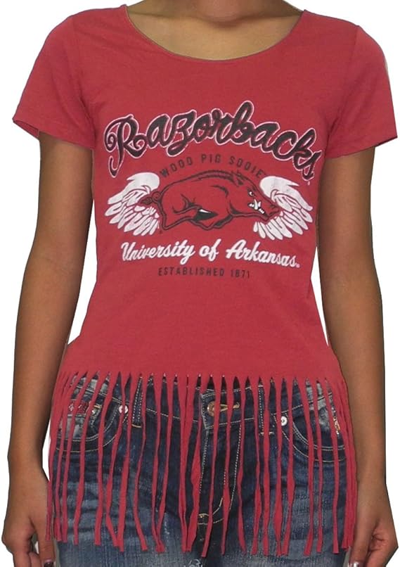 Amazon.com: Womens NCAA Arkansas Razorbacks Crew-Neck T-Shirt with Fringe 2XL Red: Clothing