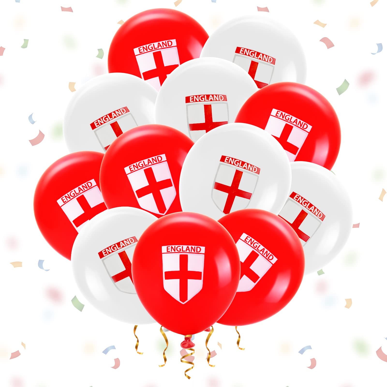 AhfuLife 32pcs England St George Balloons for St. George's Day Decorations, Red and White Latex Balloons for Six Nations Rugby Euro World Cup Football Street Garden Indoor Outdoor Party Decorations