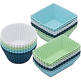 24Pack Silicone Muffin Cups, Reusable Cupcake Liners Molds for Baking, 3 Shapes Lunch Box Bento Dividers-Round, Square, and R