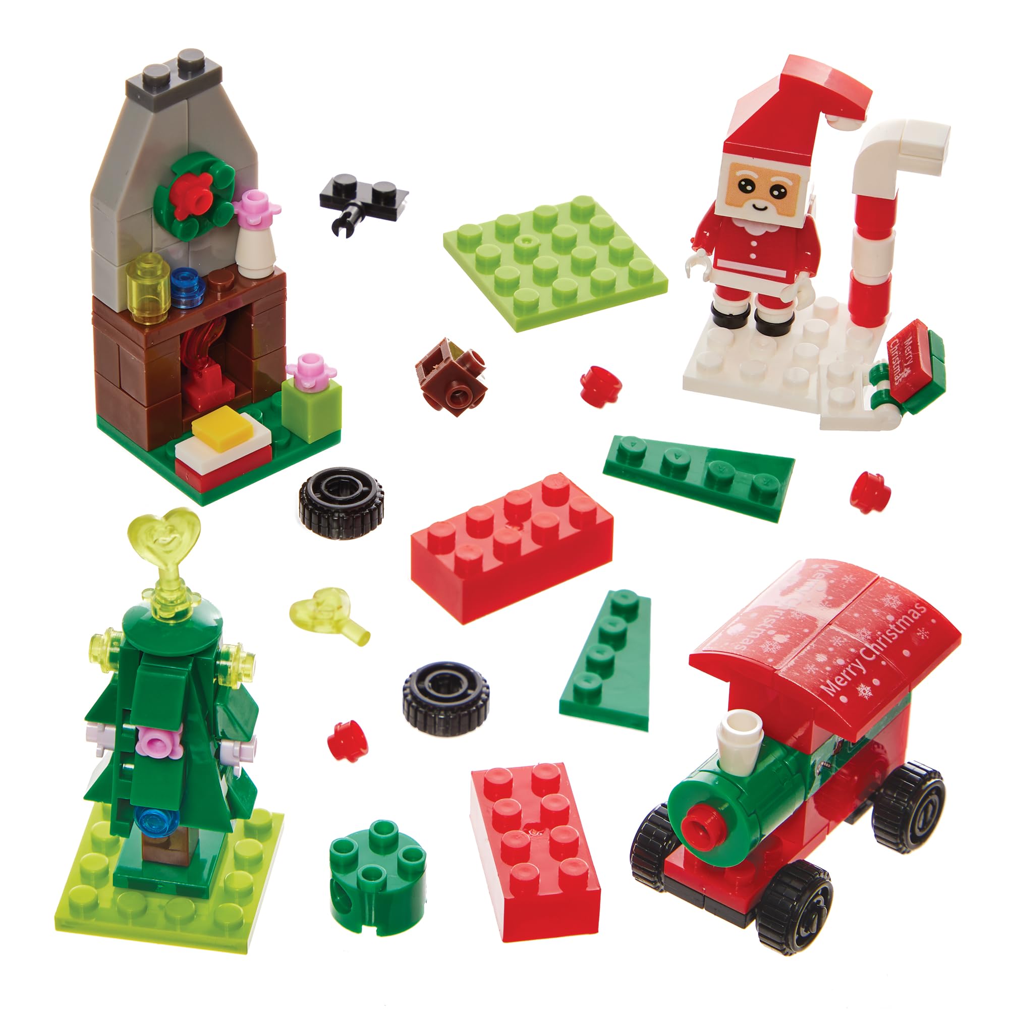 Baker Ross FN350 Christmas Mini Building Brick Kits - Pack of 4, Christmas Party Bag Fillers for Kids