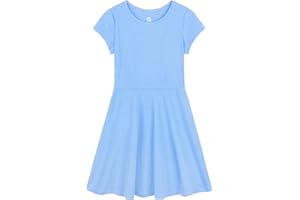 GNODIO Girls Dress Summer Skater T-Shirt Dress Cotton Toddler Casual Short Sleeve Solid Color Dress for Kids 2-12 Years