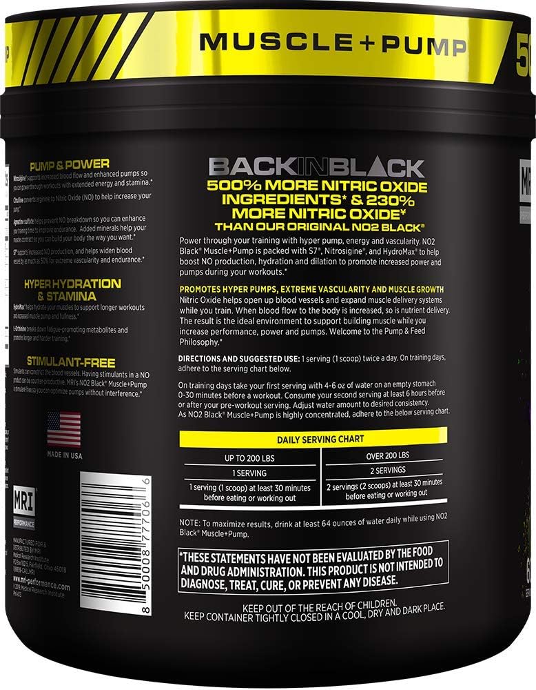 MRI NO2 Black Nitric Oxide Supplement for Pump, Muscle Growth, Vascularity & Energy - Powerful NO Booster Pre-Workout with Citrulline + 60 Servings (Swoleberry): Health & Personal Care