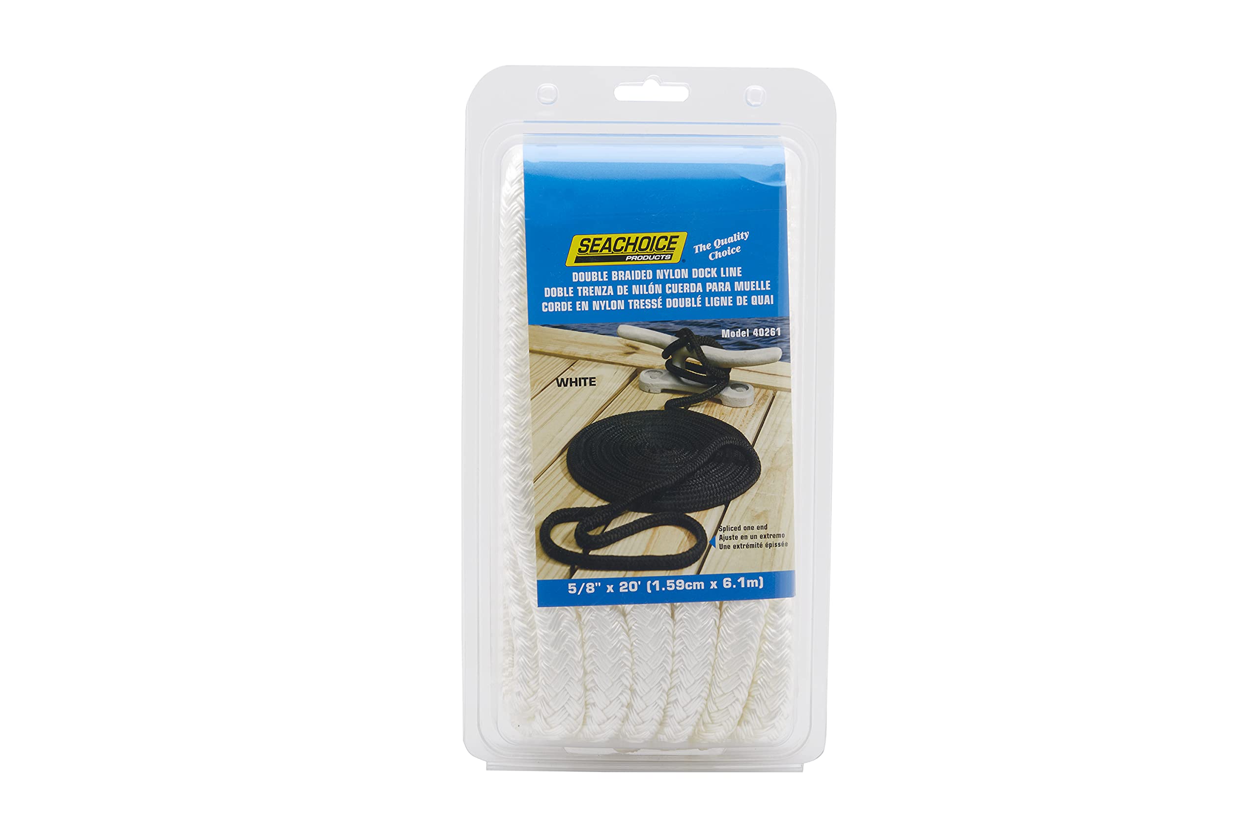 Seachoice Double-Braid Nylon Dock Line w/Eye Splice, Pre-Shrunk, Heat Stabilized, 5/8 in. X 20 Ft., White Image Seachoice Double-Braid Nylon Dock Line w/Eye Splice, Pre-Shrunk, Heat Stabilized, 5/8 in. X 20 Ft., White Image