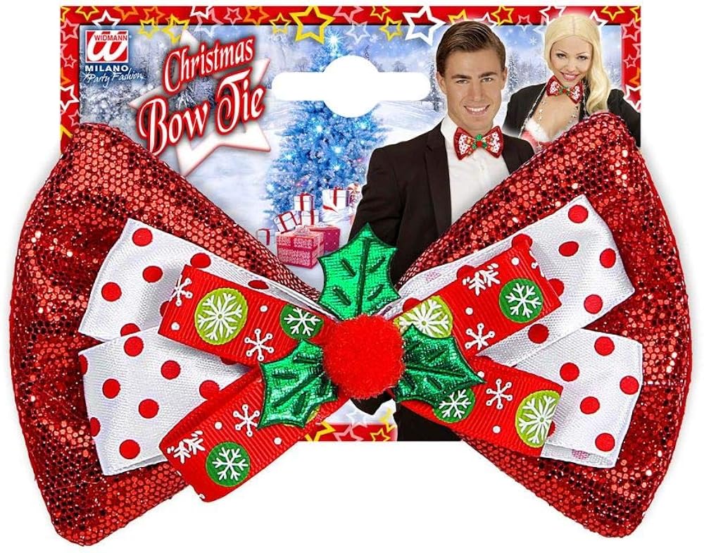 WIDMANN 09691 - Christmas Bow Tie with Glitter, Unisex Adult, Santa Claus, Carnival, Theme Parties, Red Color - Image 3