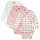 HonestBaby unisex-baby 3-pack Long Sleeve Side-snap Kimono Bodysuits Organic Cotton for Infant Baby Boys, Girls, Unisex