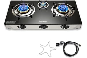 BesNerg 3 Burner Propane Stove Triple Burner, Portable Tempered Glass Auto Ignition Gas Cooktop, Suitable for Outdoor/Camping/RVs