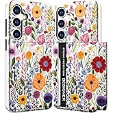 DYZTUNOCA Compatible with Samsung Galaxy S24 FE Case Wallet Cute for Women with Design,Rugged Credit Card Holder Slot Protective Phone Skin Cases - Red Vibrant Colorful Flowers