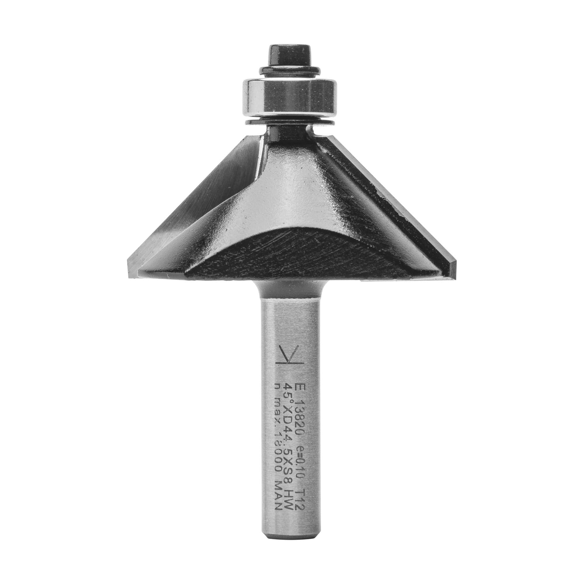 ENT 13820 Chamfer Cutter TC Shank (S) 8 mm, Diameter (D) 44,5 mm, NL 15,9 mm, E 45°, SL 32 mm, with Ball Bearing