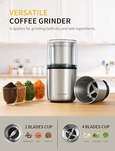 Indian Cooking In USA SHARDOR Electric Coffee & Spice Grinder - 2 Removable Bowls, 200W Power, Perfect For Beans & Wet Ingredients Wet And Dry Grinder For Indian Cooking In Usa