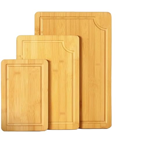 Bamboo Chopping Board Set 3 Piece Wooden Chopping Boards for Kitchens with Grooves, Thick Cutting Board for Meat, Veggies