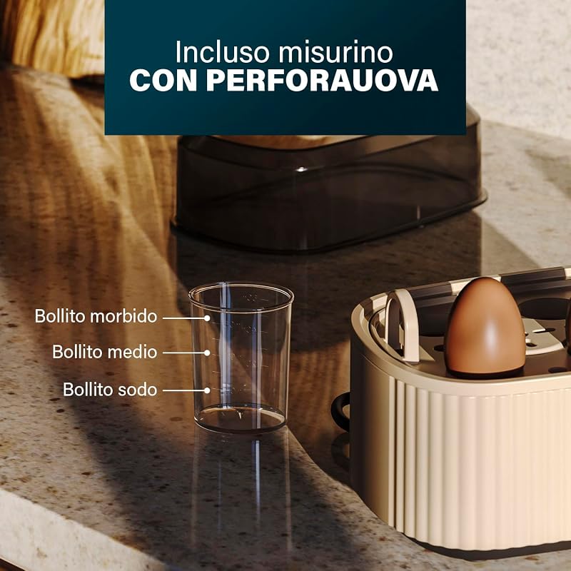 Cuociuova, Capacità 6 Uova, 300W, Misurino per Uova Sode/Morbide, Spegnimento Automatico, BPA Free, Coperchio con Vapore, Vassoio Removibile, Facile da Pulire, 262047