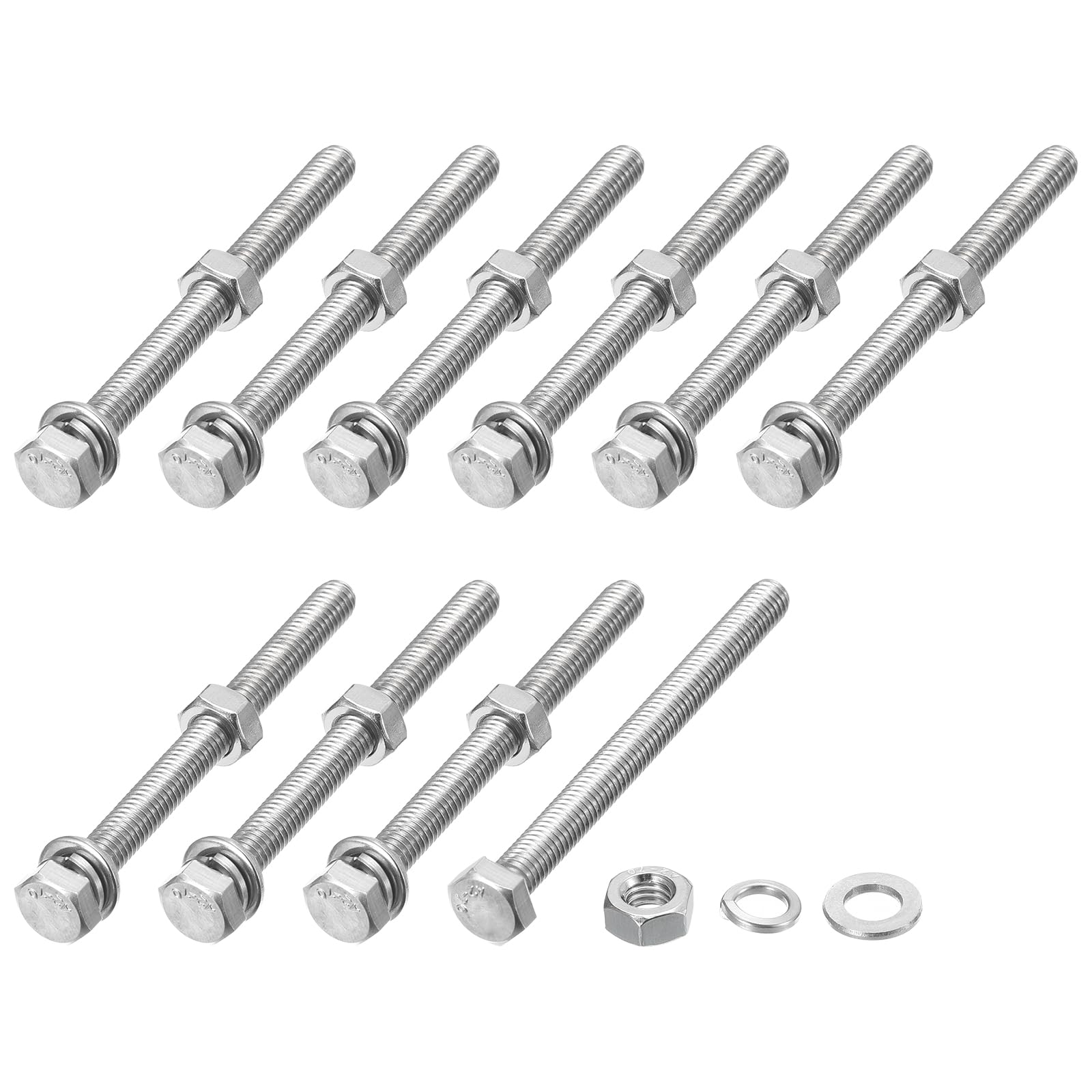 METALLIXITY Hex Head Screws Bolts, Nuts, Flat & Lock Washers Kits (M6-1x70mm) 10 Set, Stainless Steel Fully Threaded Machine Screws Bolt Set - for Home Appliance Equipment