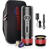 CONQUECO Portable Coffee Maker: 12V Travel Espresso Machine, 15 Bar Pressure Rechargeable Battery Heating Water with Organize
