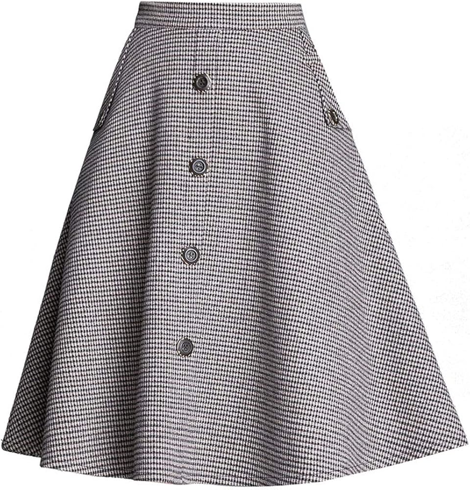 Modischer Karierter Wollrock, lässiger A-Linienrock mit hoher Taille ...