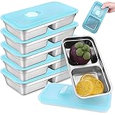 6 Pack Double Compartment Stainless Steel Snack Containers with Lid Reusable Leak-Proof Food Storage Lunch Box Meal Bento Con
